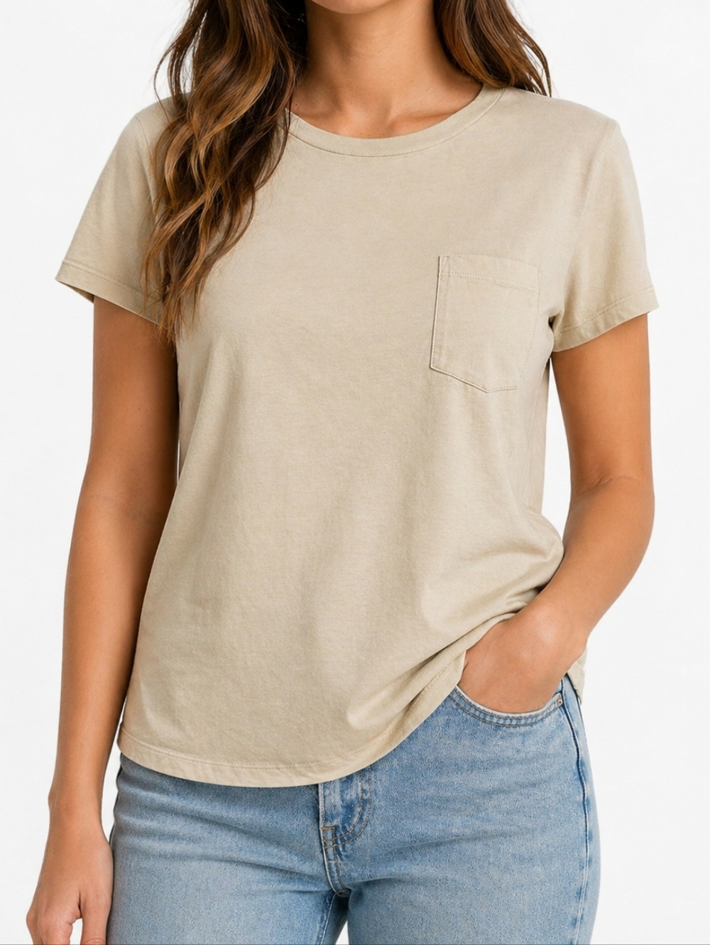 💜 (4 For $20) Club Monaco ($80) Beige Pocket T-Shirt Minimalist Soft Cotton Tee